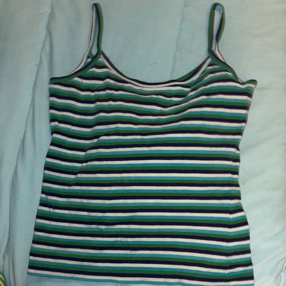 Vintage Catherine Malandrino for The Limited Striped Green and Blue Women's Top